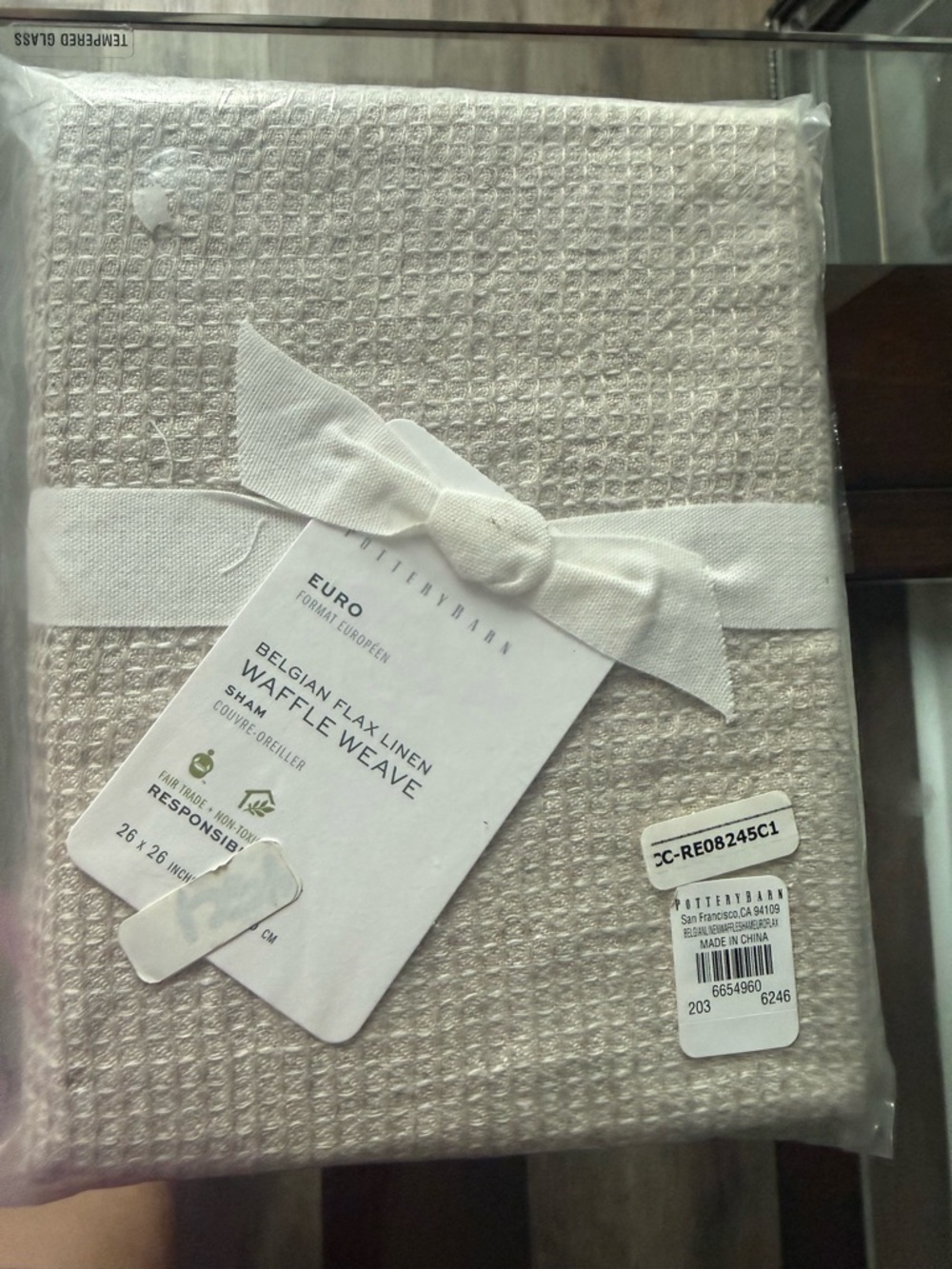 Pottery Barn Belgian Flax Linen Waffle Weave Sham - Cream